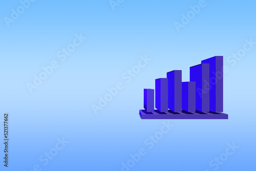 Bar graph with a blue background. Concept of business development leading to success and growth.  3d rendering