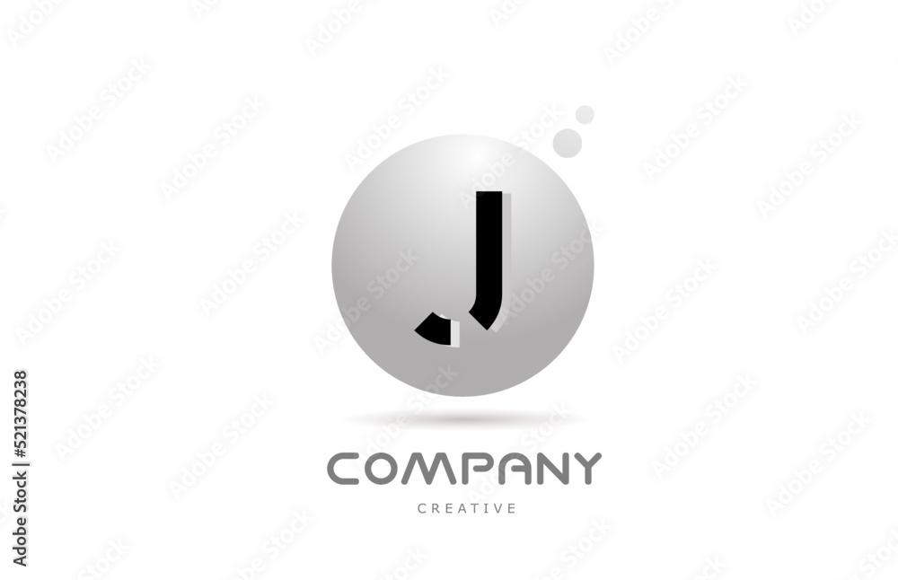 J 3d grey sphere alphabet letter logo icon design with dot. Creative template for business and company J 3d grey sphere alphabet letter logo icon design with dot. Creative template for business and company