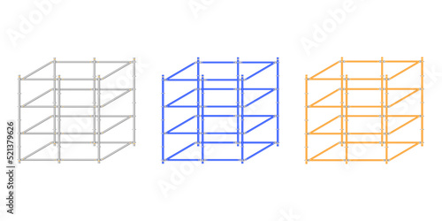 Mobile scaffolding, white background, used in construction areas.