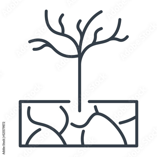 Dry dead tree growing in infertile soil, vector isolated flat icon, global warming concept.