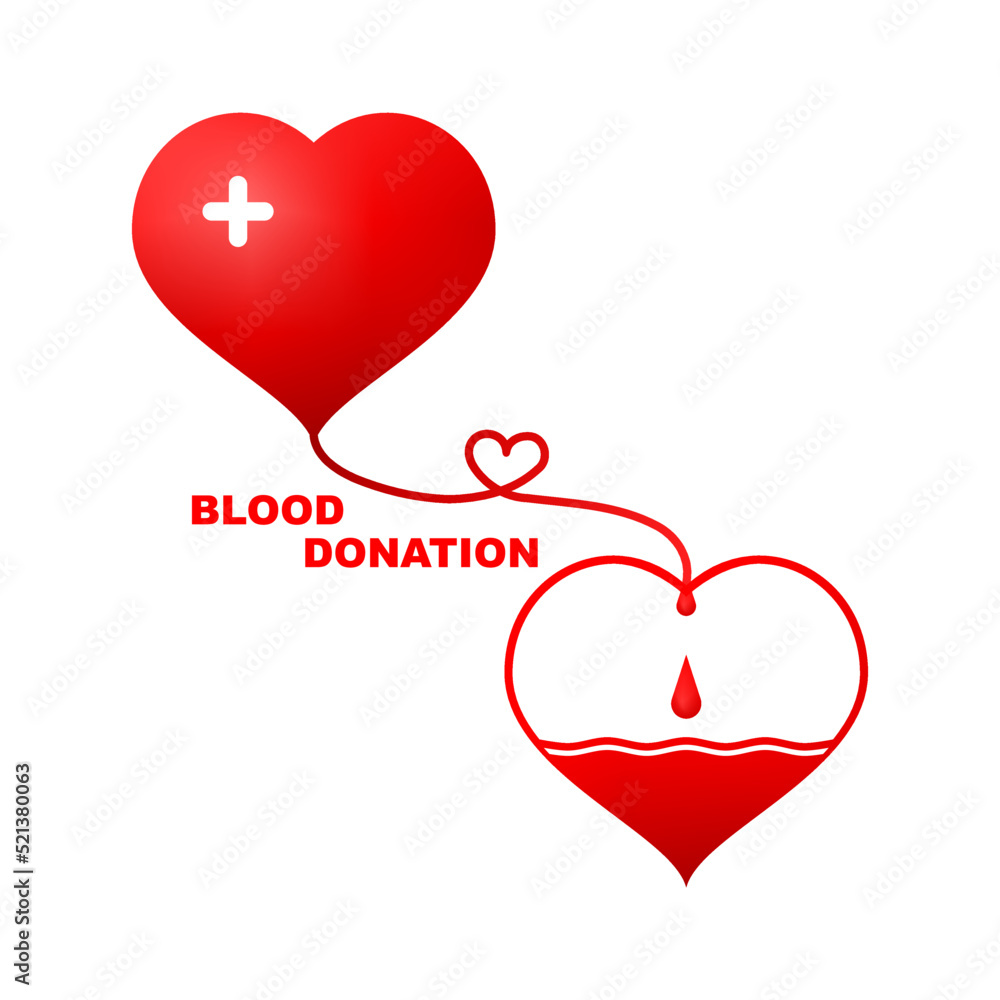 Cute full red blood heart donation transfusion to heart empty need blood on white background flat vector icon design.