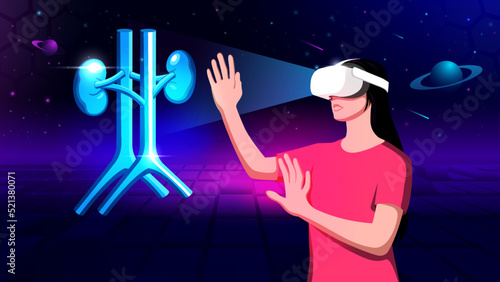 Visualizing and Experiencing 3D model of a Kidney in Virtual Reality-Vector Illustration 