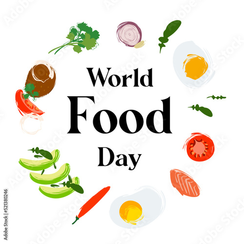 Food illustration frame with text World Food Day on white background