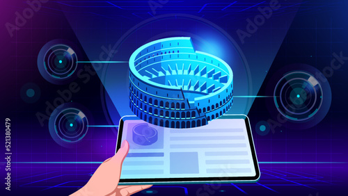 Visualizing and Experiencing 3D model of a Colleseum Monument in Augmented Reality-Vector Illustration 