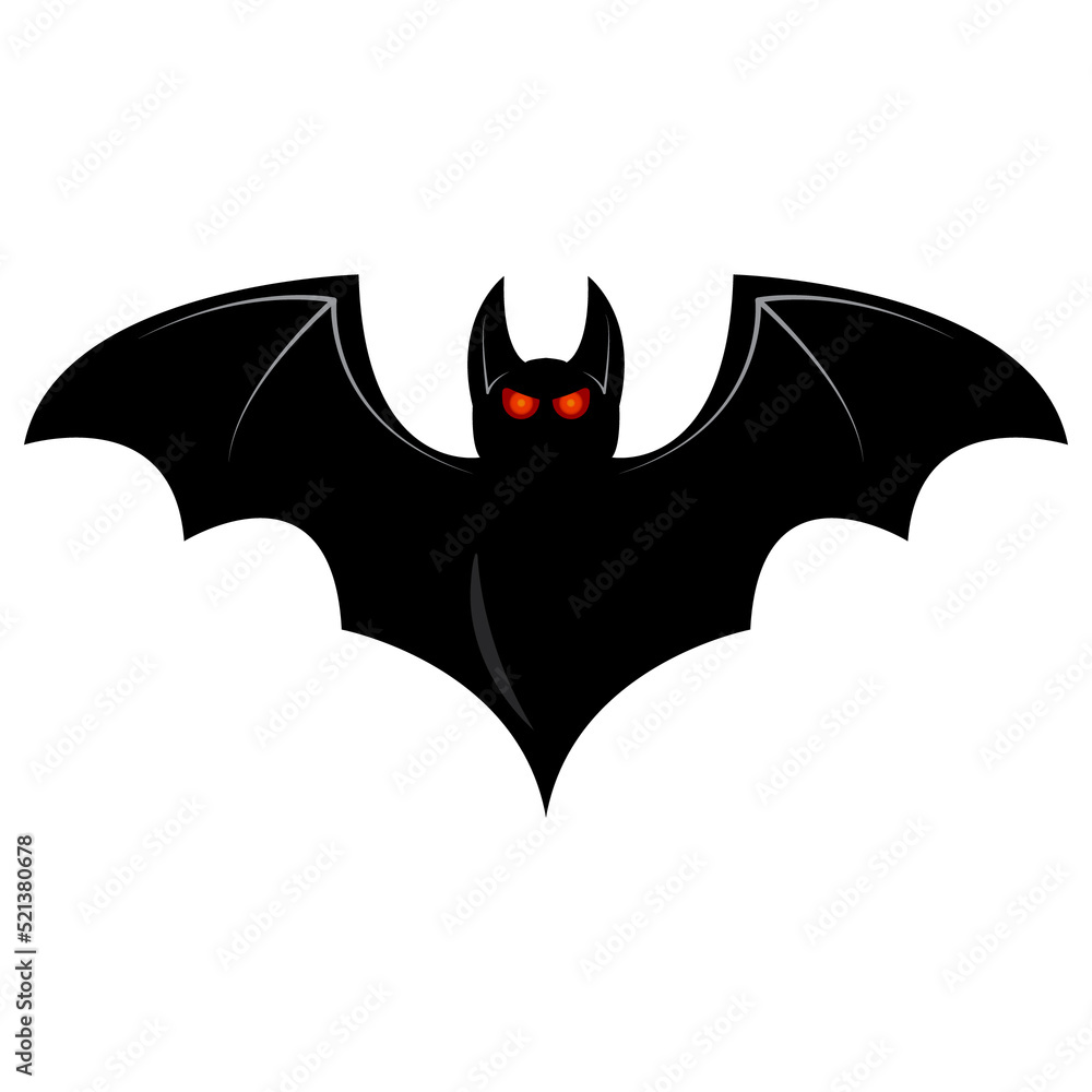 Black bat, scary red eyes, Halloween, on a white background. Black bat, scary red eyes, Halloween, on a white background.