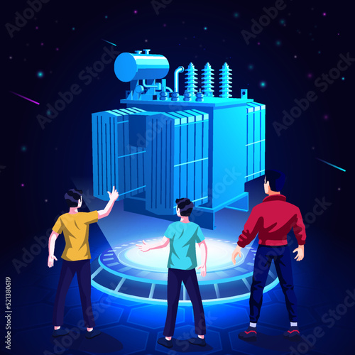 Visualizing and Experiencing a 3D model of an Electric Transformer as a Hologram-Vector Illustration