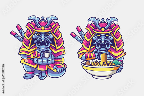 cute japanese samurai vector illustration design