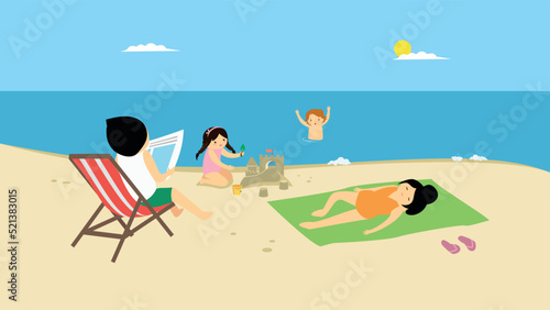 Family relaxing on the beach