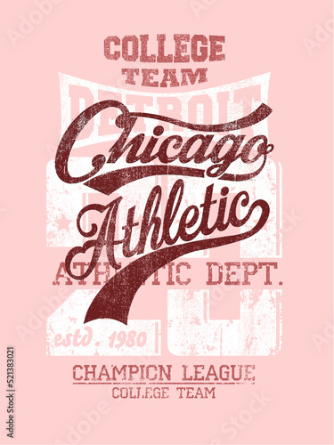 Mixed slogan and varsity print on plain ground