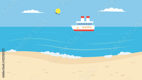 Seashore and ship in the distance