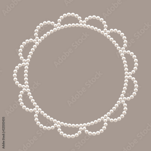 Pearl Circle Sun Frame. Isolated Elegant Flower Bead Frame for Photo. Design Element for Wedding Invitation and Romantic Celebration. Bracelet for Princess. Color Realistic style. Vector illustration.