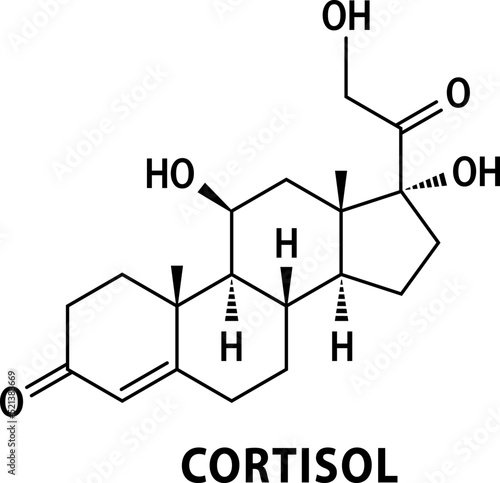 Cortisol hormone formula, chemical structure of molecule