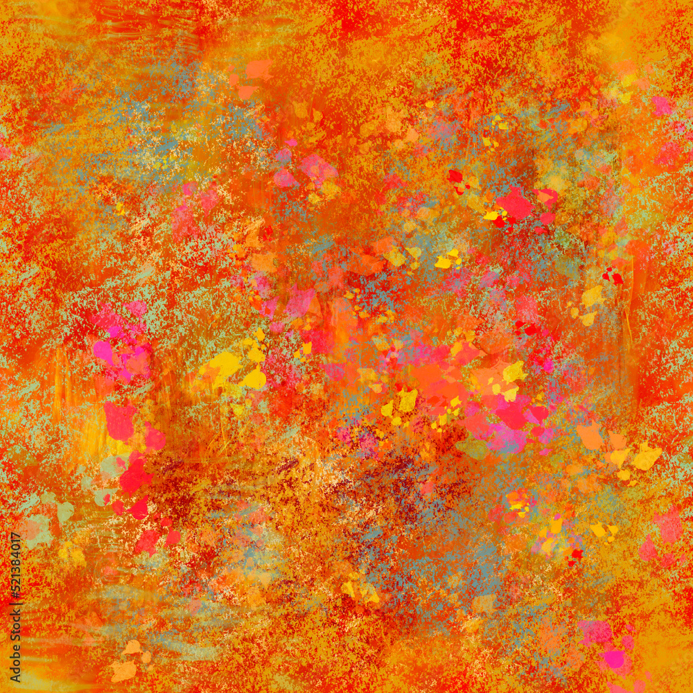 Abstract orange, red yellow hues blurry painted seamless background Warm autumn color print