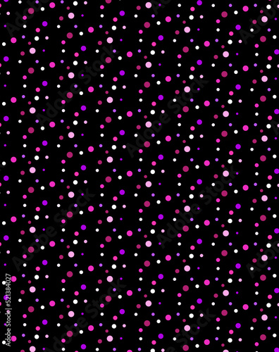 Cute white  pink and lilac polka dots on a black background pattern