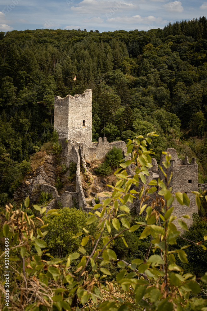 Medieval castle ruin in the volcanic eifel, Manderscheid, Germany