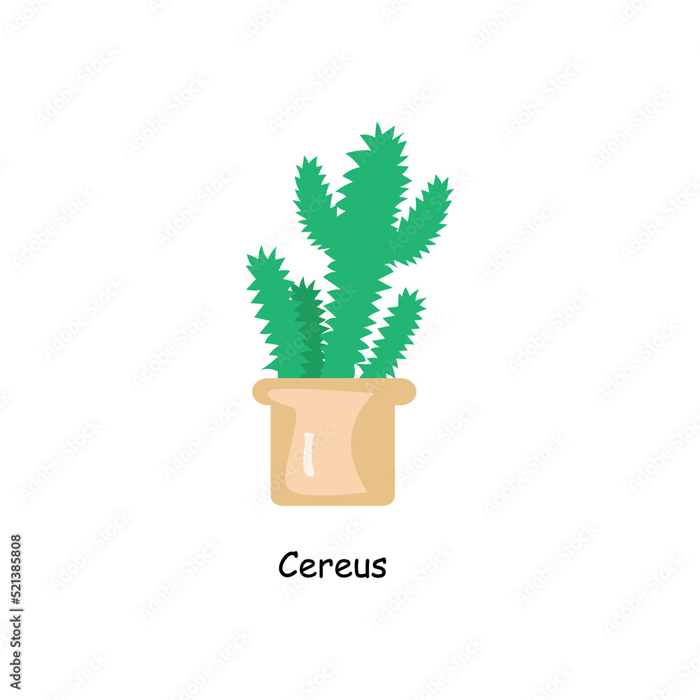 Cute cactus in a pot. Home plant. Room green cactus. Cactus of the genus Cereus. Vector cartoon isolated on white background,flat style. Cute cactus in a pot. Home plant. Room green cactus. Cactus of the genus Cereus. Vector cartoon isolated on white background,flat style.