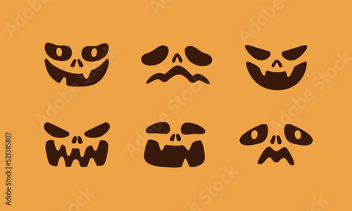 Scary spooky faces of Halloween jack pumpkin. Evil eyes and mouths characters...