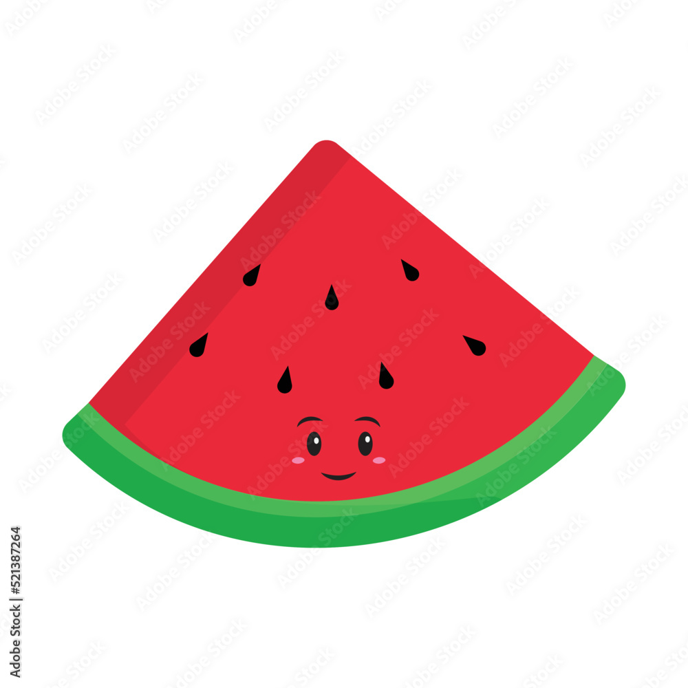 Cartoon Character Of Watermelon Triangle Piece In Flat Style. Cartoon Character Of Watermelon Triangle Piece In Flat Style.