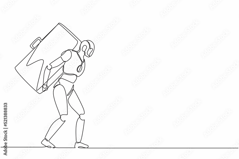 Continuous one line drawing robots standing and carrying heavy huge ...