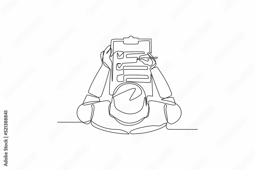 Single continuous line drawing robots check document on clipboard ...