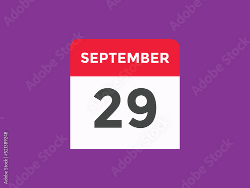 september 29 Calendar icon Design. Calendar Date 29th september. Calendar template 