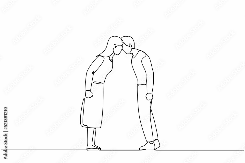 Continuous one line drawing couple man and woman arguing scream at each other engaged in family fight. Stubborn angry husband and wife yell shout, argue quarrel at home. Single line draw design vector Continuous one line drawing couple man and woman arguing scream at each other engaged in family fight. Stubborn angry husband and wife yell shout, argue quarrel at home. Single line draw design vector