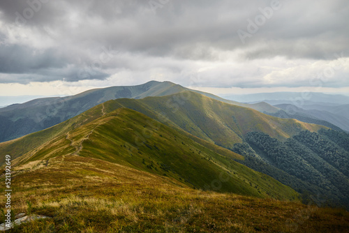 Mountain range. Carpathian Mountains  Ukraine. Walking and hiking trails in Borzhava ridge. Rural area of carpathian mountains in autumn