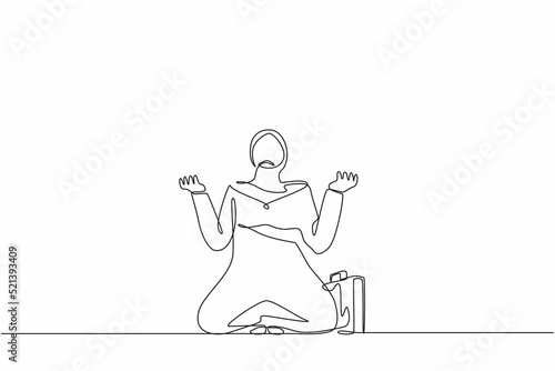Continuous one line drawing Arab businesswoman despair suffer grief. Female manager sad gesture expression. Professional burnout syndrome. Depression disorder, sad, sorrow. Single line design vector