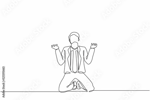 Continuous one line drawing businessman despair suffer grief. Male manager sad gesture expression. Professional burnout syndrome. Depression disorder, sad, sorrow. Single line design vector graphic