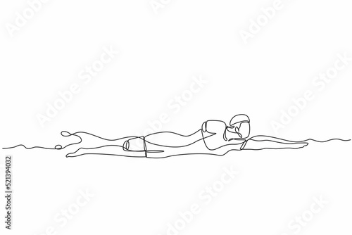 Single continuous line drawing young female athlete with disabilities playing in swimming at tournament games. Disabled sport, success, championship. One line draw graphic design vector illustration
