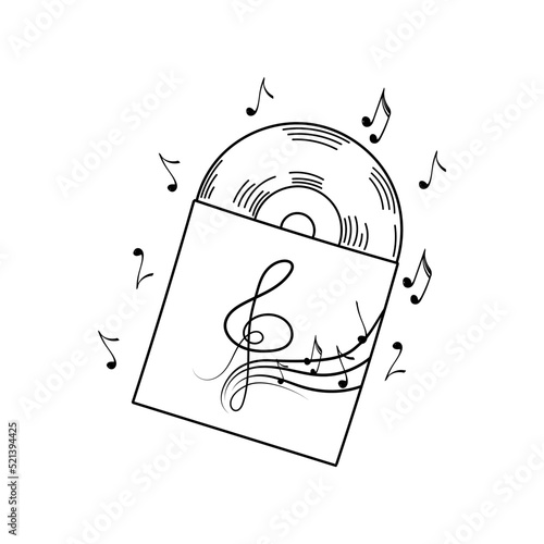 Vinyl record icon, hand-drawn doodle. Vintage CDs. Music. Retro. Vinyl. Hit. Isolated vector illustration on white background. photo