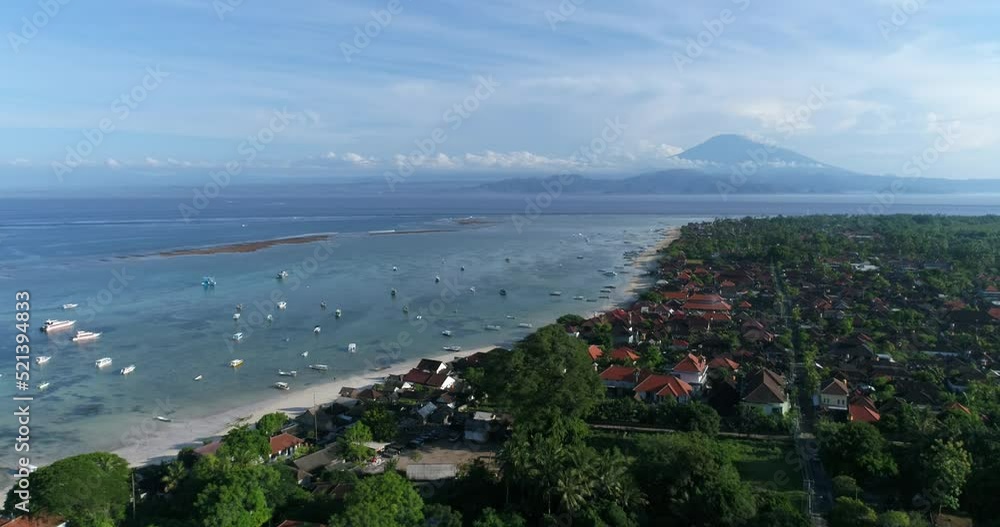 Aerial shot of Lembongan Island with the Agung volcano Aerial shot of Lembongan Island with the Agung volcano