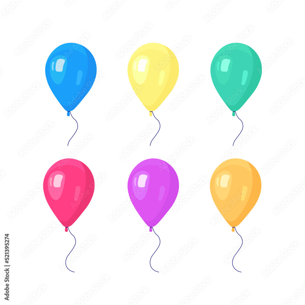Set of helium balloon, flying air balls  isolated on white background. Happy birthday, holiday concept. Party decoration