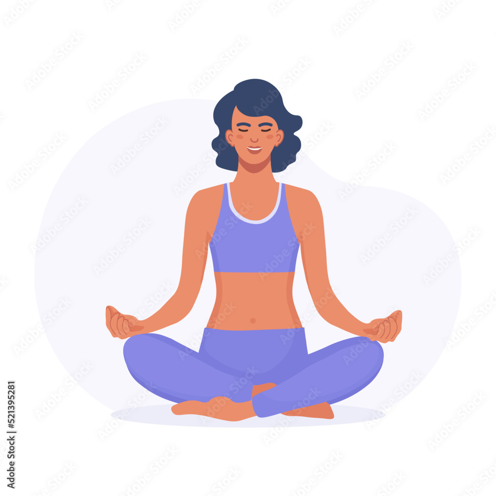 Young woman meditating and sitting in lotus position. Yoga, meditation, relax and healthy lifestyle