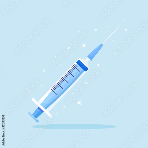 Medical disposable syringe with needle. Applicable for vaccine injection, vaccination