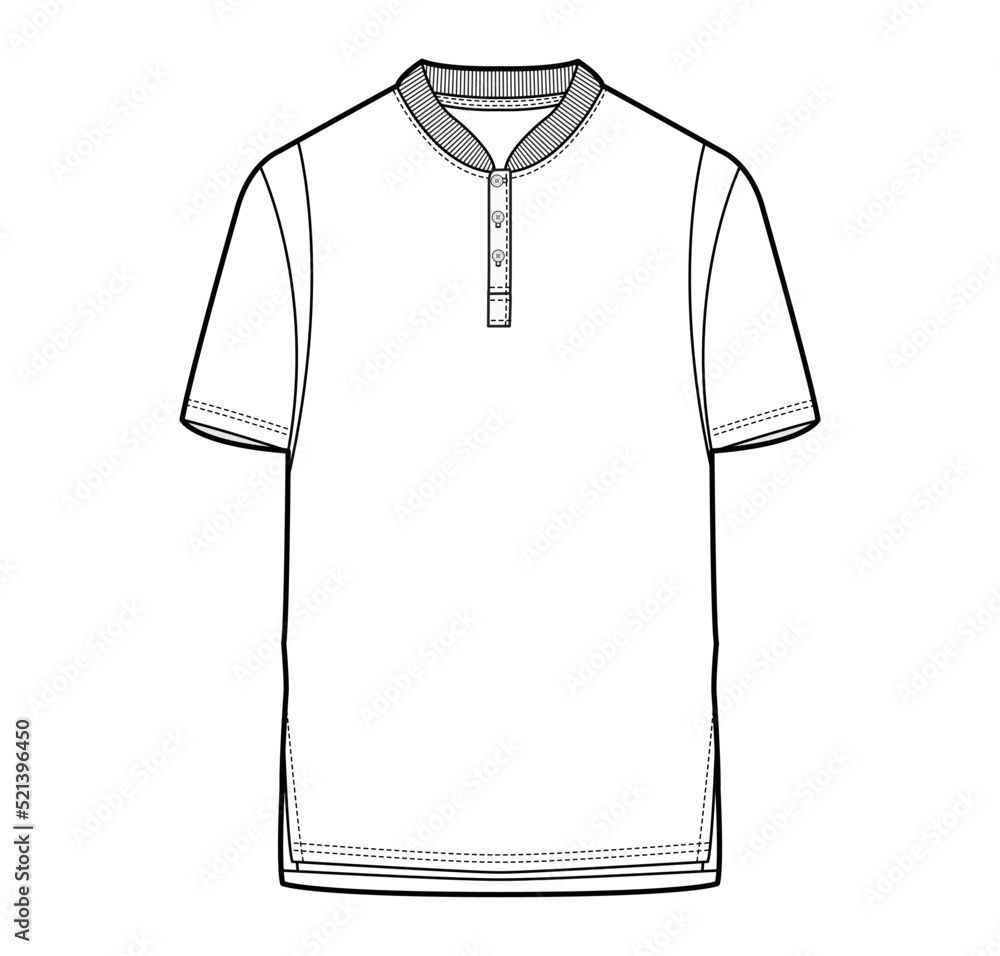 Mens Short Sleeve Chinese Collar T Shirt Fashion Flat Sketch Vector