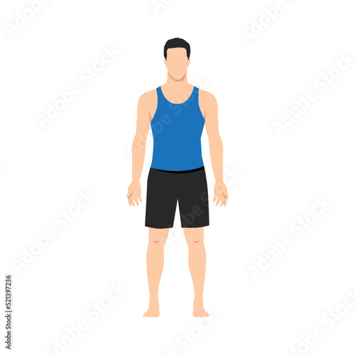 Man doing Tadasana or Mountain Pose. Side View. Flat vector illustration isolated on white background