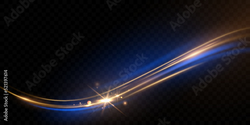Luxurious abstract golden and blue light effect design vector illustration with glittering stars on black background.