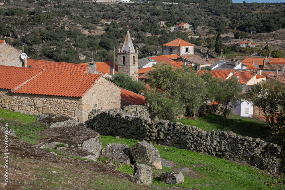 View of Church and Village in Castelo Mendo, Portugal