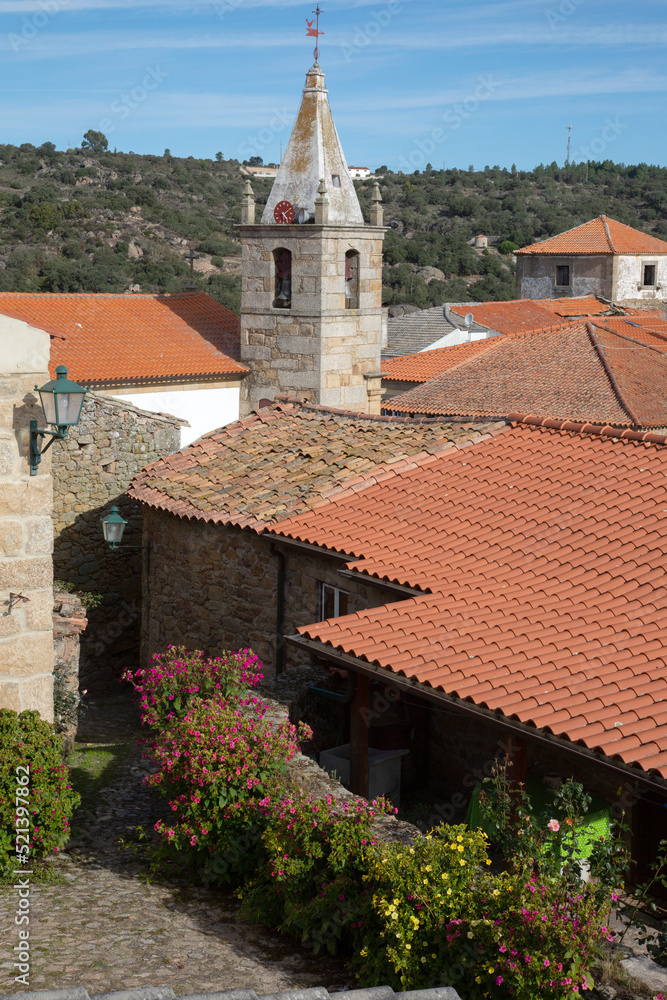 Church Clock Tower and Roof Tops in Castelo Mendo Village