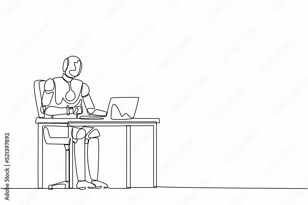 Continuous one line drawing robot giving thumbs up sign in front of ...