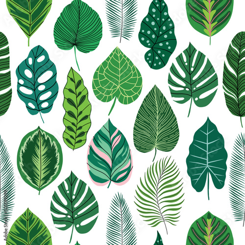 Tropical leaves seamless pattern. Exotic plant texture