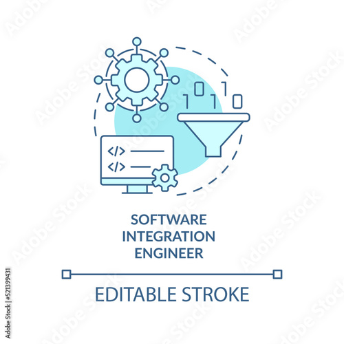 Software integration engineer turquoise concept icon. Software engineer path abstract idea thin line illustration. Isolated outline drawing. Editable stroke. Arial, Myriad Pro-Bold fonts used