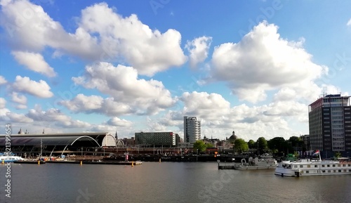 Photography Amsterdam highlights, panoramic buildings and channels of Amsterdam, Netherlands