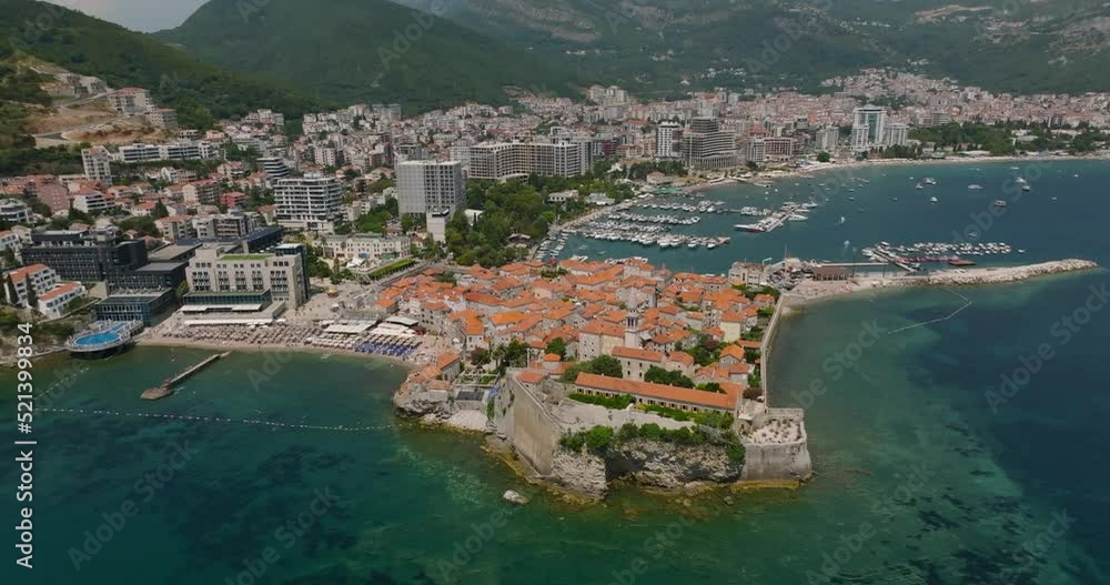 aerial view from the sea of old town budva aerial view from the sea of old town budva