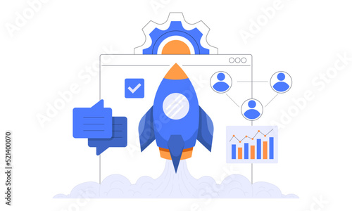 Business development process. Product innovation, creative ideas. Starting launch, Startup business, entrepreneurial concept. Flat vector illustration