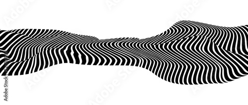 Optical illusion in the shape of distorted torus. Abstract vector background with black and white lines.