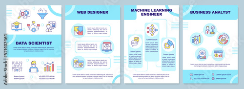 Trendy professions brochure template. Popular jobs. Leaflet design with linear icons. Editable 4 vector layouts for presentation, annual reports. Arial-Black, Myriad Pro-Regular fonts used