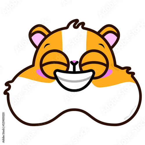 fluffy rodent with big eyes and cheeks smiles with teeth. head without body. can be used as a sticker or for an icon.