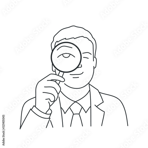 Businessman looking at magnifier.